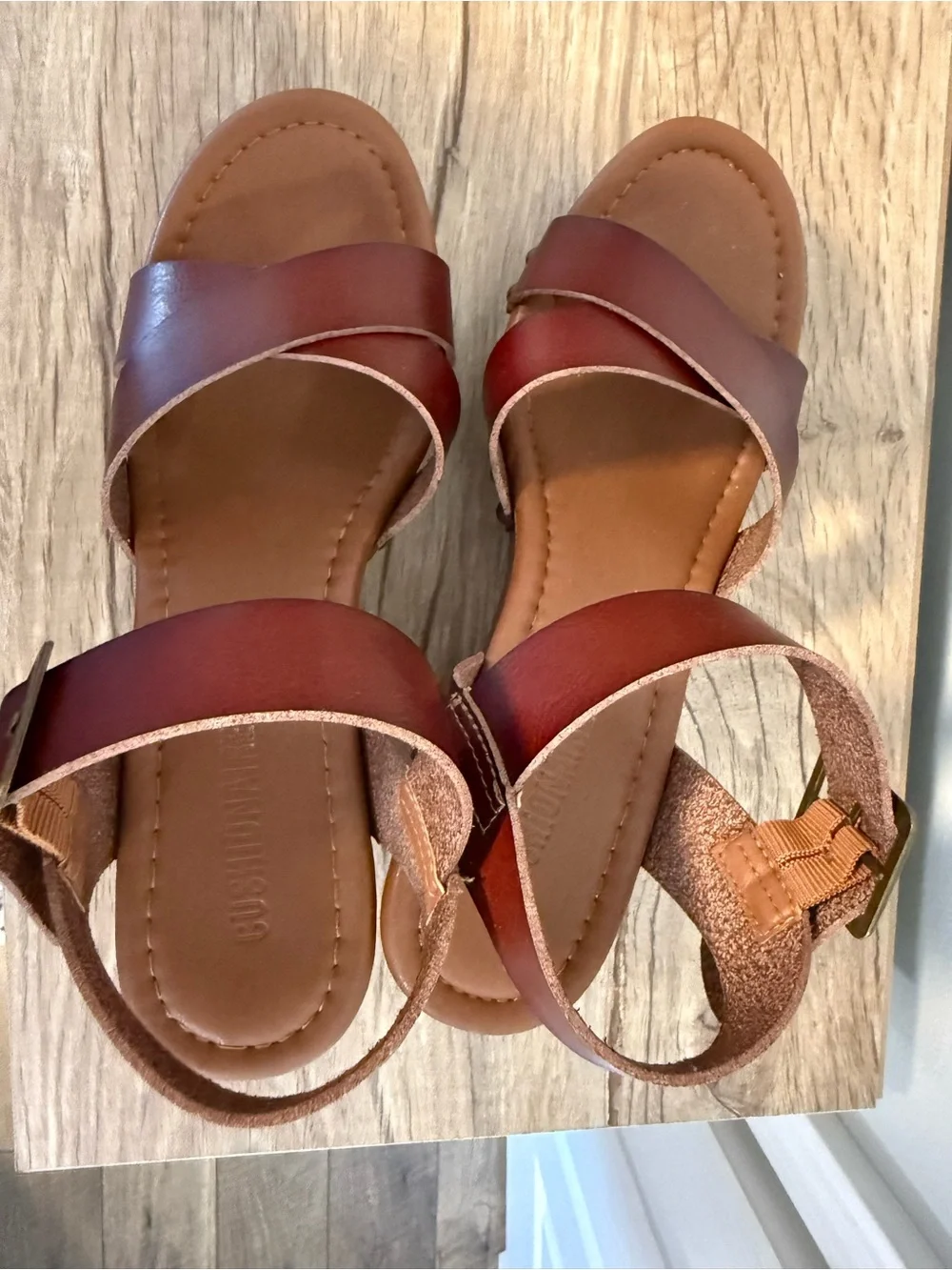 Cushionaire Classic Brown Platform Sandals with Ankle Strap